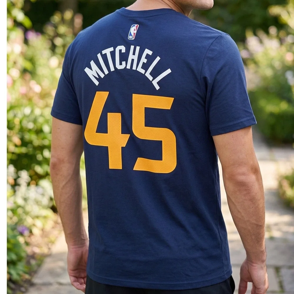 Nike Utah Jazz Donovan Mitchell 45 Dri-FIT NBA T-Shirt Navy Blue Mens L